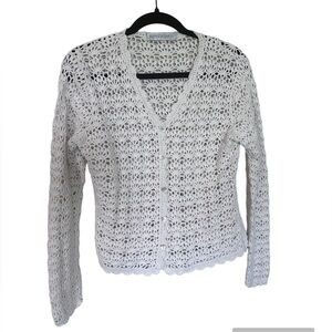 Amanda Smith vintage open patterned v-neck cream cardigan.